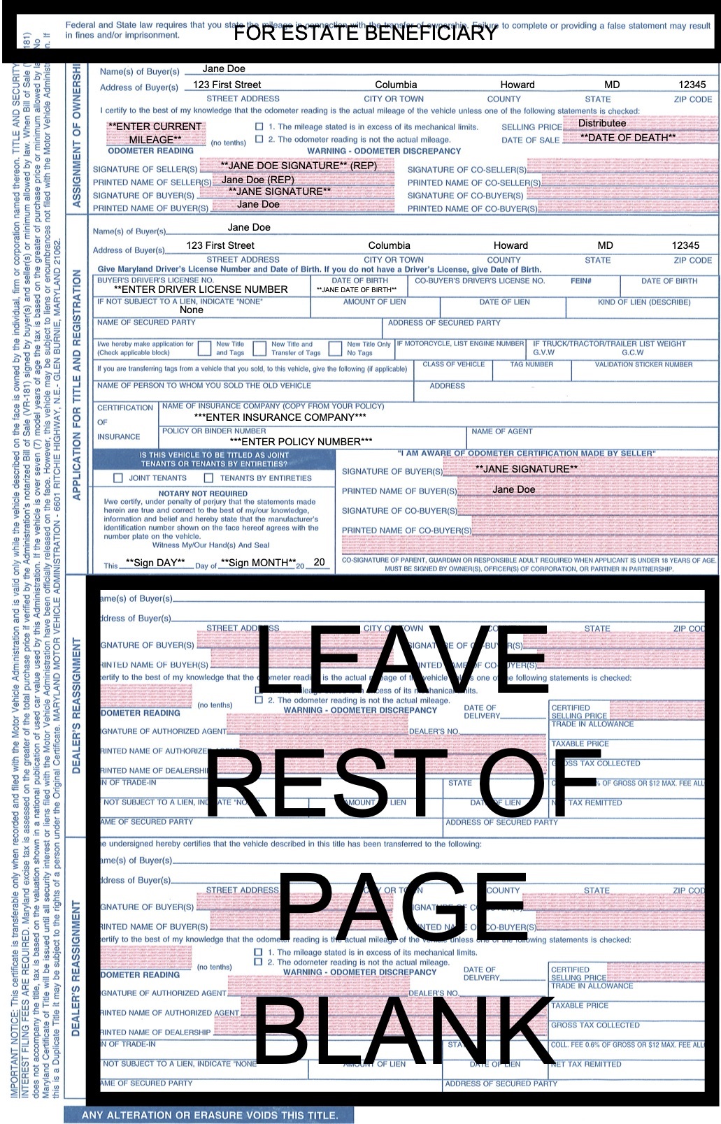 How to distribute a deceased person’s car to an estate beneficiary